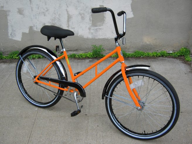Supersized Newsgirl with High Rise Handlebars orange bike