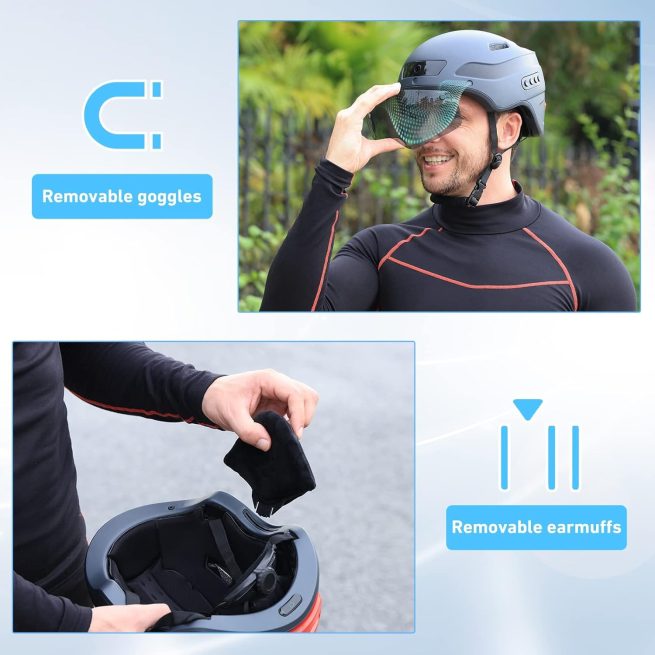 KRS-S1 - Cascos de bicicleta para hombre, cascos inteligentes para adultos  con cámara deportiva de 1080P 60 fps de doble antena Bluetooth para mujer