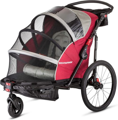 ZIZE Bikes - Schwinn Kids Bike Trailer and Stroller, Seats 2 Riders, Carrier Canopy for Sun Protection and Weather Blocking, Foldable and Compact for Easy Storage, Flag Included
