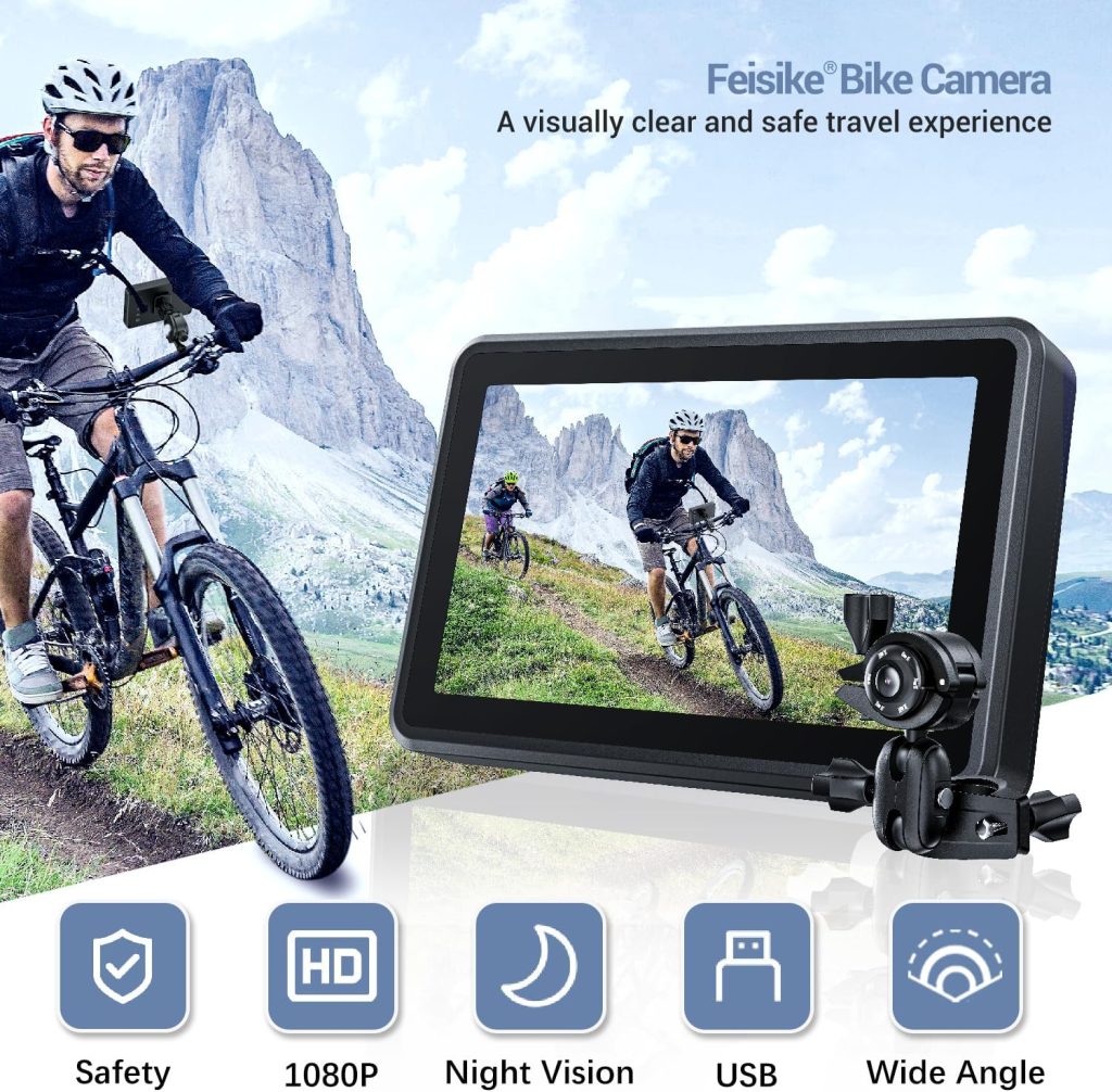 FEISIKE Handlebar Bike Mirror, Bicycle Rear View camera with 4.3'' HD