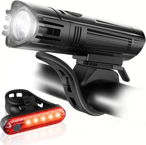 ZIZE Bikes - Ascher Ultra Bright USB Rechargeable Bike Light Set, Powerful Bicycle Front Headlight and Back Taillight, 4 Light Modes, Easy to Install for Men Women Kids Road Mountain Cycling Black