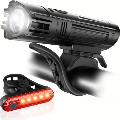 ZIZE Bikes - Ascher Ultra Bright USB Rechargeable Bike Light Set, Powerful Bicycle Front Headlight and Back Taillight, 4 Light Modes, Easy to Install for Men Women Kids Road Mountain Cycling Black