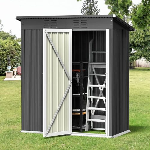 ZIZE Bikes - Bealife 6' x 4' Outdoor Storage Shed Clearance with Floor Base, Metal Outdoor Storage Cabinet with Double Lockable Doors, Waterproof Tool Shed, Backyard Shed for Garden, Patio, Lawn, in 2boxes(Grey)
