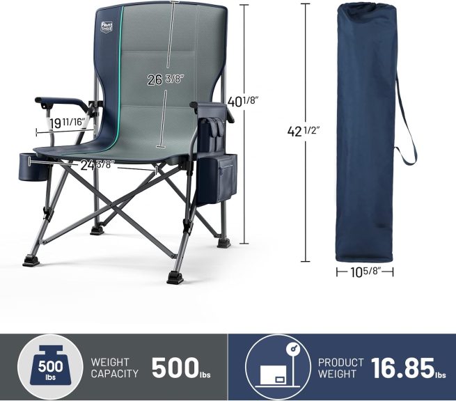 TIMBER RIDGE Oversized Folding Camping Chair High Back Heavy Duty for  Adults Support up to 500lbs with Cup Holder, Side Pocket Cooler Bag