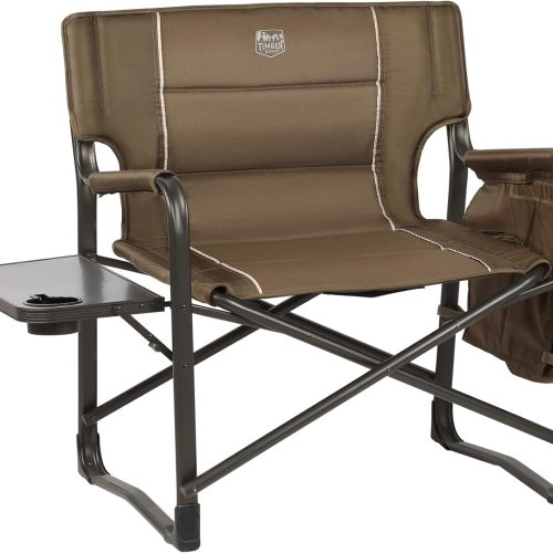 ZIZE Bikes - TIMBER RIDGE XXL Upgraded Oversized Directors Chairs with Foldable Side Table, Detachable Side Pocket, Heavy Duty Folding Camping Chair up to 600 Lbs Weight Capacity (Gray) Ideal Gift