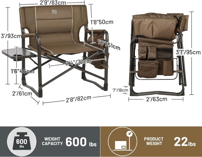 TIMBER RIDGE Heavy Duty Camping Chair with Compact Size, Portable Directors  Chair with Side Table and Pocket for Camping, Lawn, Sports and Fishing,  Supports Up to 400lbs,Grey : : Sports & Outdoors