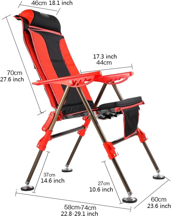 Fishing Chair Camping Chair Padded Recliner Folding Sports High Back Chair  with Pillow Storage Bag for Fishing Hiking Outdoor 550lbs Capacity Folding  Chair Fishing Fishing Camping Chair ( Color : Yell