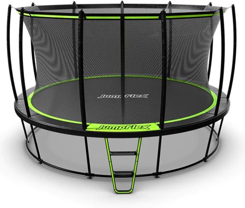 ZIZE Bikes - JumpFlex Hero Round Trampoline for Kids Outdoor Backyard Play Equipment Playset with Net Safety Enclosure & Ladder