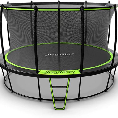 ZIZE Bikes - JumpFlex Hero Round Trampoline for Kids Outdoor Backyard Play Equipment Playset with Net Safety Enclosure & Ladder