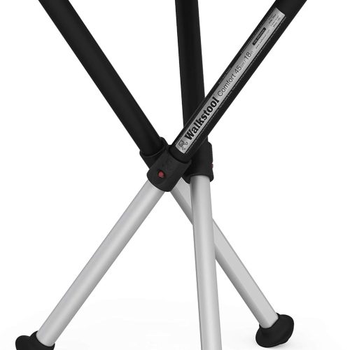 ZIZE Bikes - Walkstool - Comfort Model - Black and Silver - 3 Legged Folding Stool in Aluminium - Height 18" to 30" - Maximum Load 440 to 550 Lbs - Made in Sweden