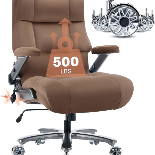 ZIZE Bikes - Big and Tall Office Chair 500lbs- Executive Desk Chair with Adjustable Lumbar Support 3D Flip UP Arms- Heavy Duty Quiet Wheels Metal Base Ergonomic Computer Chair, Black
