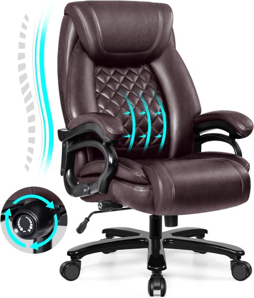 ZIZE Bikes - Big and Tall 500lbs Office Chair,Heavy Duty Large PU Leather Executive Desk Chair with Wide Seat, Adjustbale Ergonomic Lumbar Support High Back Rocking Computer Chair for Heavy People (Black)