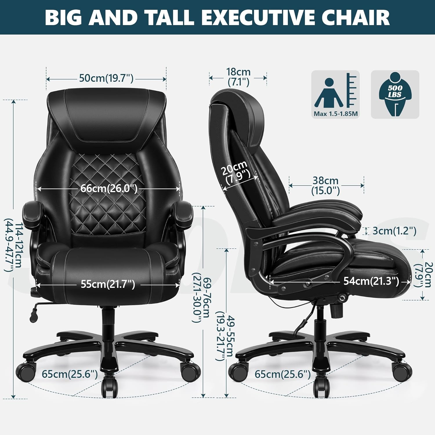 EXCEBET BIG AND TALL OFFICE CHAIR 400LBS WIDE SEAT - BLACK