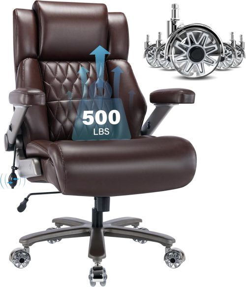 ZIZE Bikes - Big and Tall 500lbs Office Chair - Adjustable Lumbar Support 3D Flip Arms Heavy Duty Metal Base&Wheels, High Back Large Executive Computer Desk Chair, Thick Padded Ergonomic Design for Back Pain