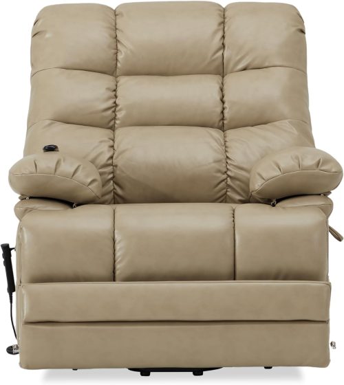 ZIZE Bikes - Irene House Big Man Power Lay Flat Lift Recliner Extra Large Oversized Wide Heat Massage Dual Motor Up to 400 LBS Overstuffed Electric Chairs Bed,9205(Faux Leather, Dark Brown)